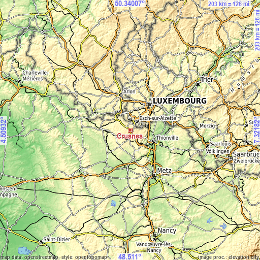 Topographic map of Crusnes