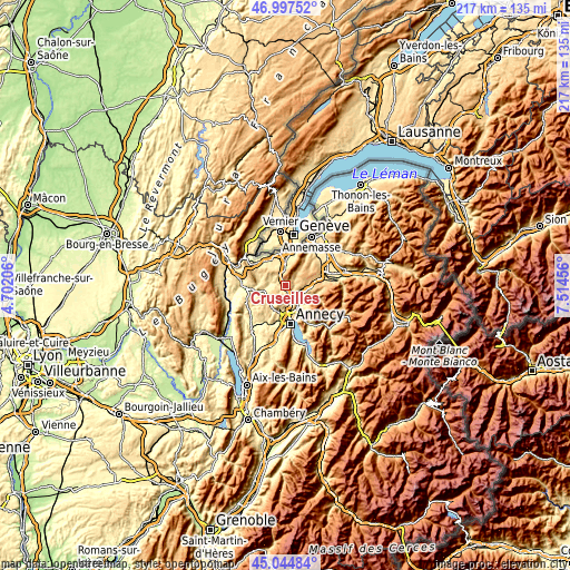 Topographic map of Cruseilles