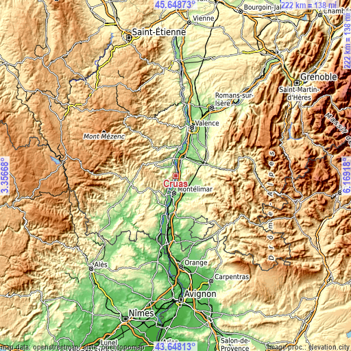 Topographic map of Cruas