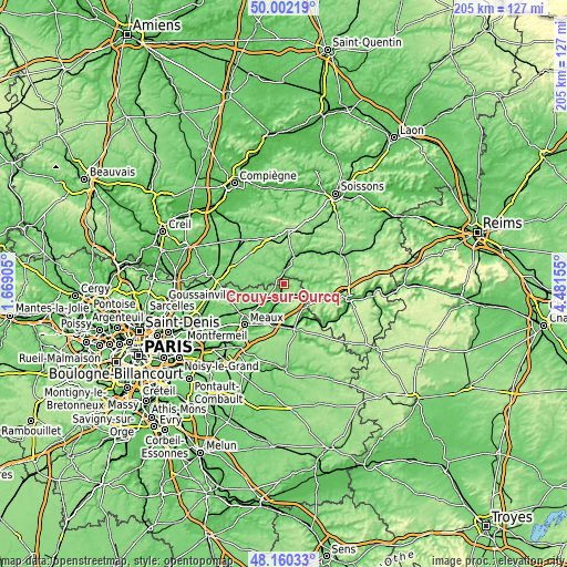 Topographic map of Crouy-sur-Ourcq