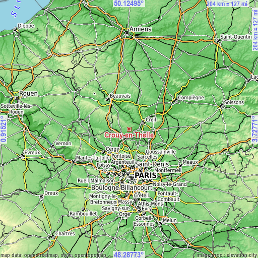 Topographic map of Crouy-en-Thelle