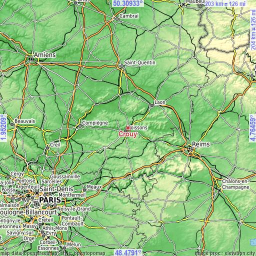 Topographic map of Crouy