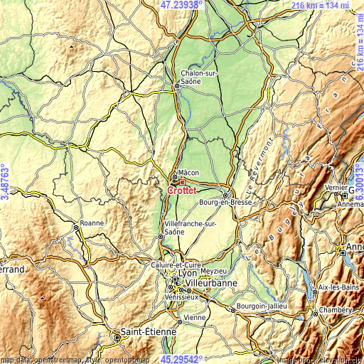 Topographic map of Crottet