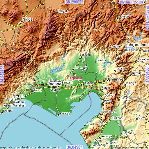 Topographic map of Sağkaya