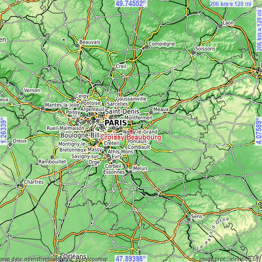 Topographic map of Croissy-Beaubourg