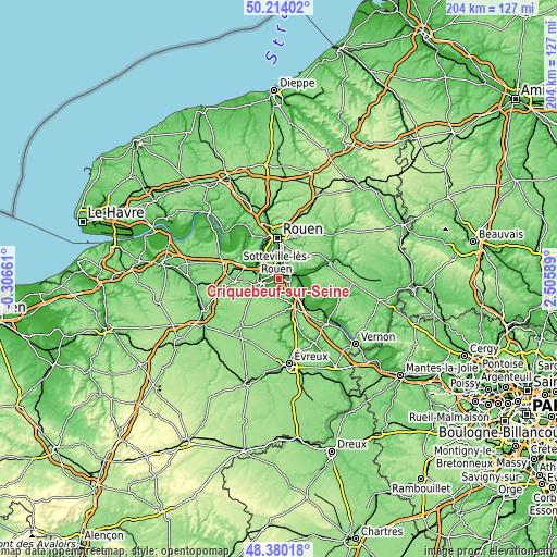 Topographic map of Criquebeuf-sur-Seine