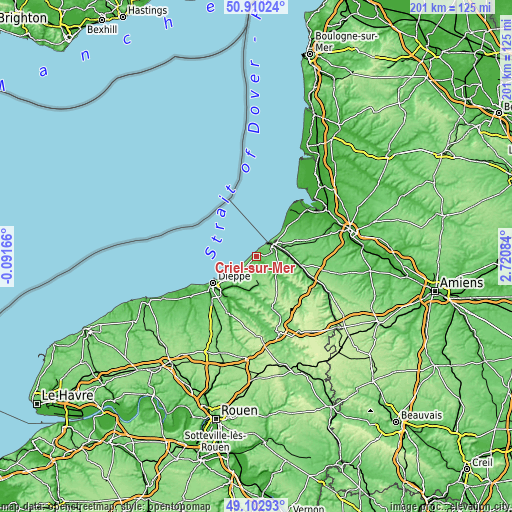 Topographic map of Criel-sur-Mer