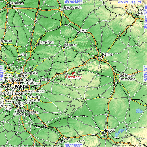 Topographic map of Crézancy