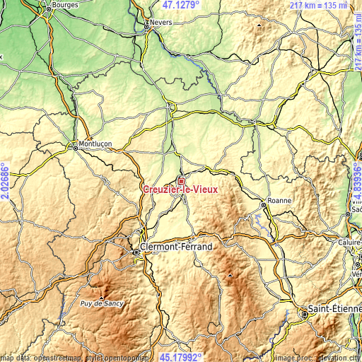 Topographic map of Creuzier-le-Vieux