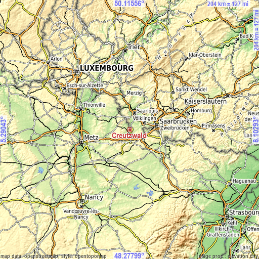 Topographic map of Creutzwald