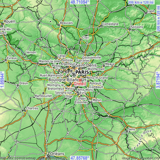 Topographic map of Créteil