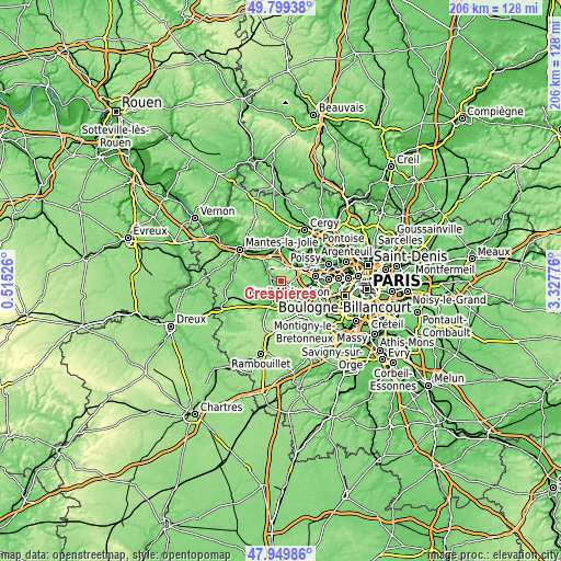 Topographic map of Crespières