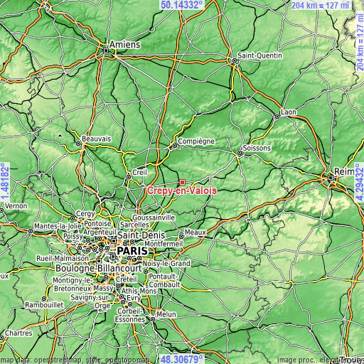 Topographic map of Crépy-en-Valois