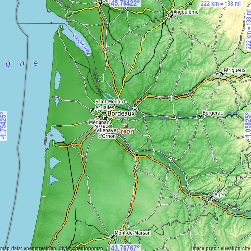 Topographic map of Créon