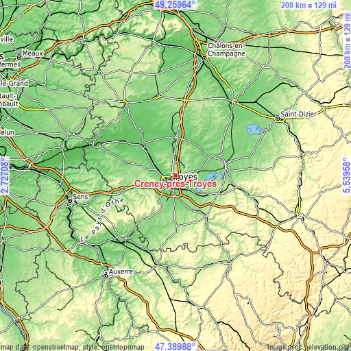 Topographic map of Creney-près-Troyes
