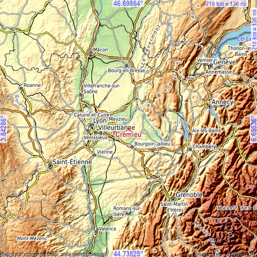 Topographic map of Crémieu