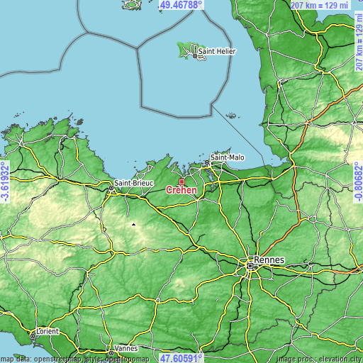 Topographic map of Créhen