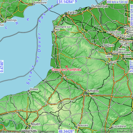 Topographic map of Crécy-en-Ponthieu