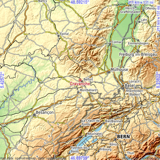 Topographic map of Cravanche