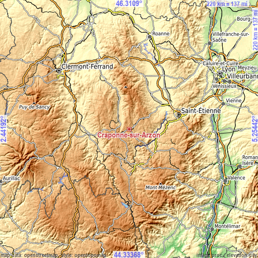 Topographic map of Craponne-sur-Arzon