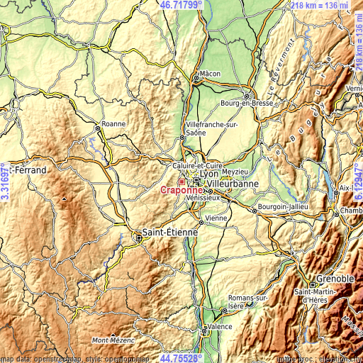 Topographic map of Craponne