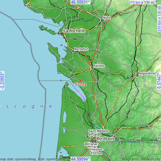 Topographic map of Cozes