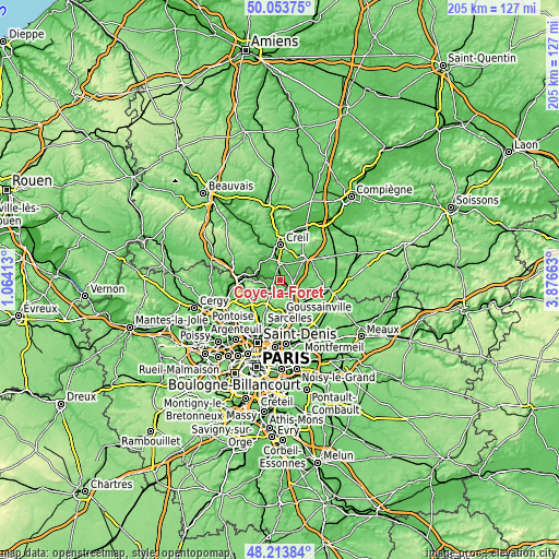 Topographic map of Coye-la-Forêt