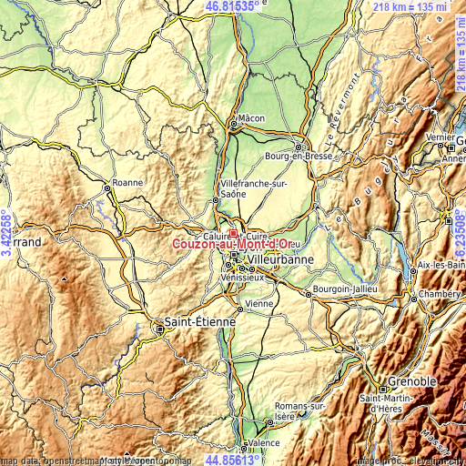 Topographic map of Couzon-au-Mont-d’Or
