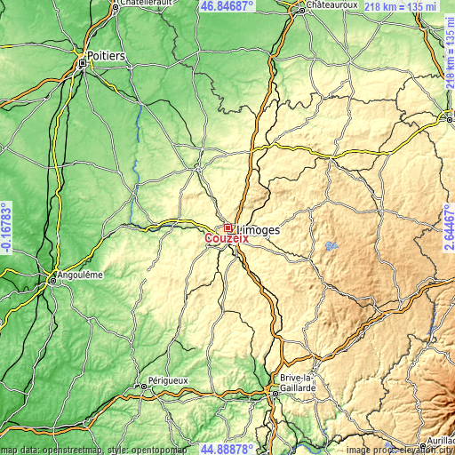 Topographic map of Couzeix