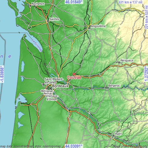 Topographic map of Coutras