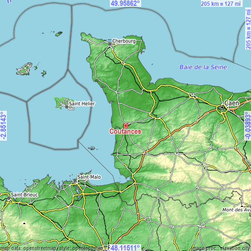 Topographic map of Coutances