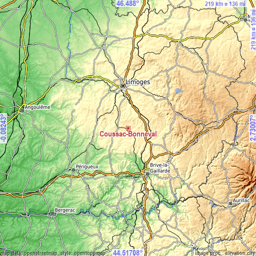 Topographic map of Coussac-Bonneval