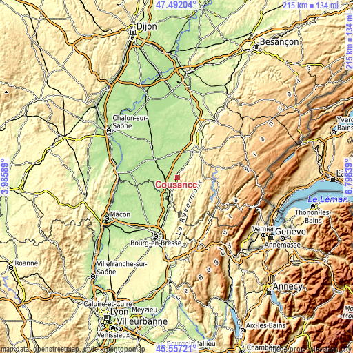 Topographic map of Cousance