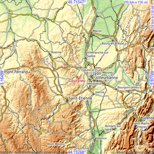 Topographic map of Courzieu