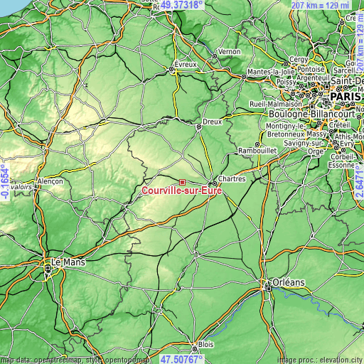 Topographic map of Courville-sur-Eure