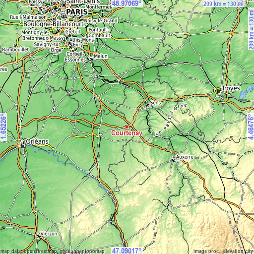 Topographic map of Courtenay