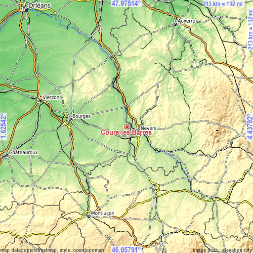 Topographic map of Cours-les-Barres