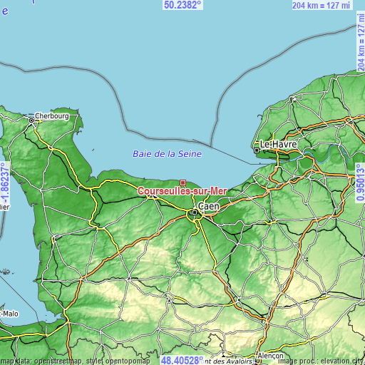 Topographic map of Courseulles-sur-Mer