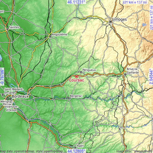 Topographic map of Coursac