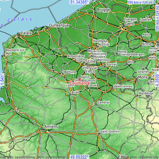 Topographic map of Courrières