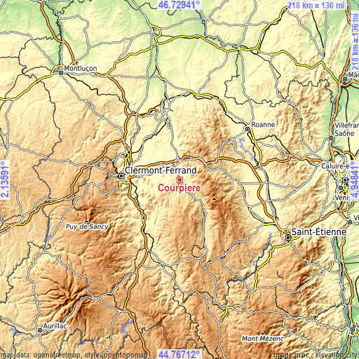 Topographic map of Courpière