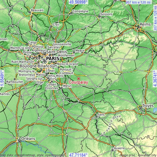 Topographic map of Courpalay