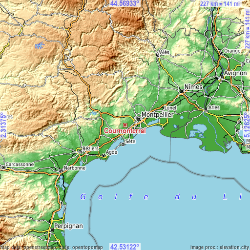 Topographic map of Cournonterral