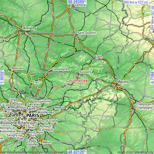 Topographic map of Courmelles