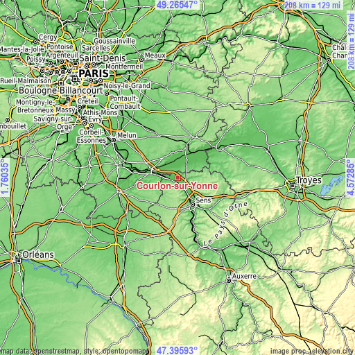 Topographic map of Courlon-sur-Yonne