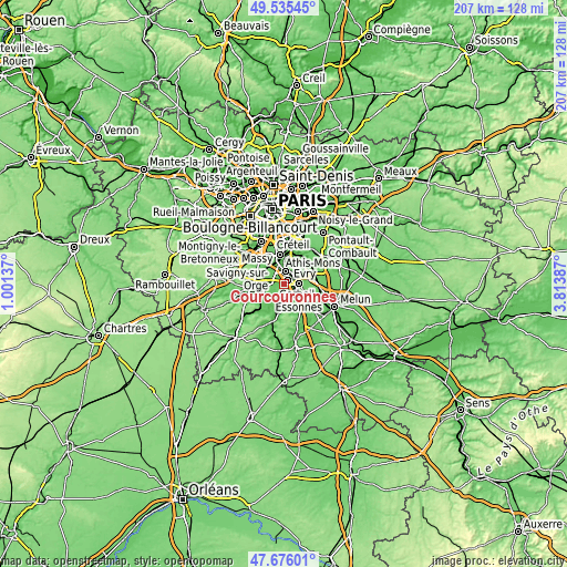 Topographic map of Courcouronnes
