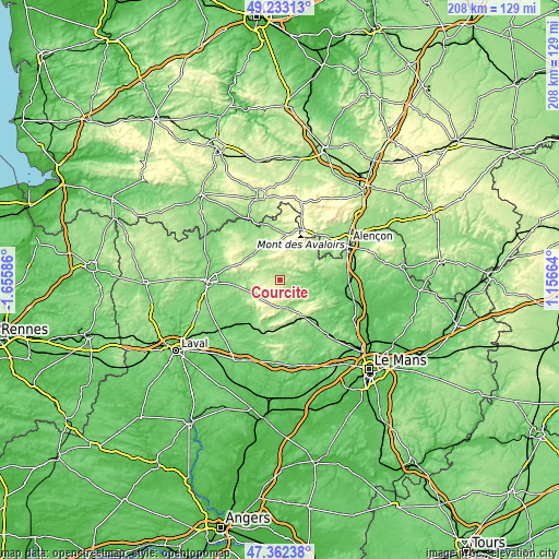 Topographic map of Courcité