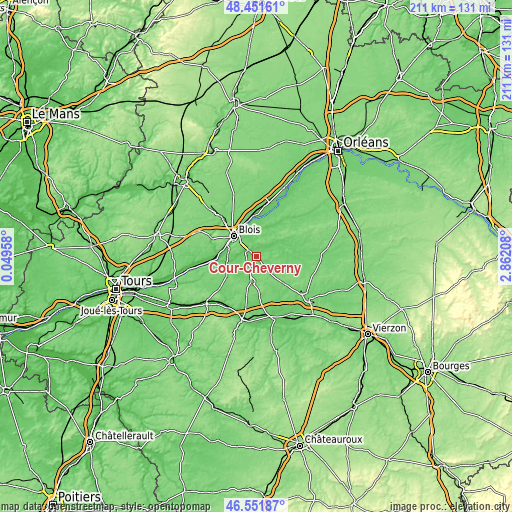 Topographic map of Cour-Cheverny
