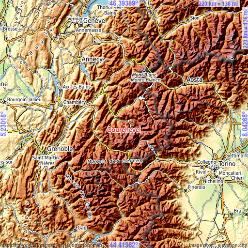 Topographic map of Courchevel