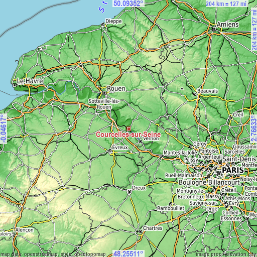 Topographic map of Courcelles-sur-Seine